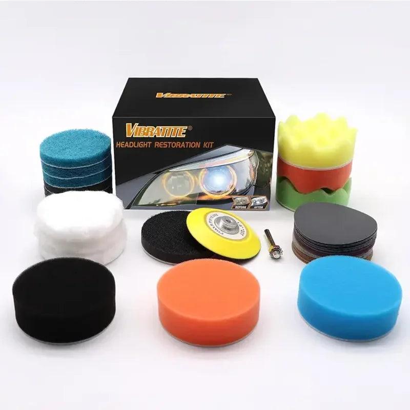 41PCS 3-Inch Car Headlight Restoration Kit – Sanding Discs, Backing Pad, Wool Buffing & Polishing Sponge Pads for Scratch Removal