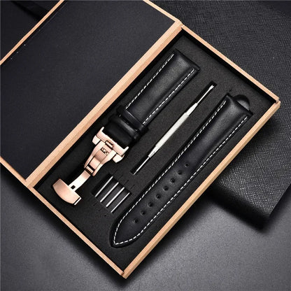 Genuine Leather Watch Strap - 18mm, 20mm, 22mm & 24mm Replacement Band with Butterfly Buckle for Men and Women