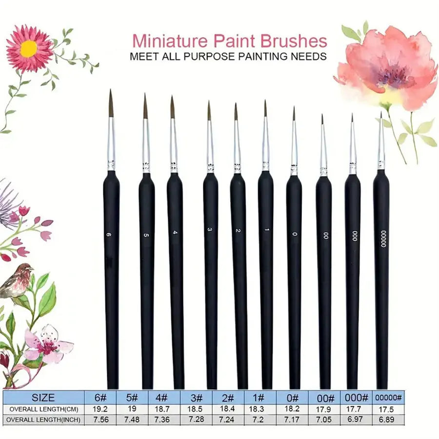 10/11PCS Miniature Paint Brush Set – Detail Tip Brushes with Ergonomic Handle for Acrylic & Oil Painting