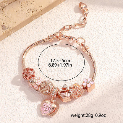 Fashion Multi-Element Rose Love Swan Bracelet, Drip Oil Design, Family Jewelry, Daily Dressing & Party Gift -7633