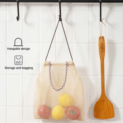 Reusable Hanging Mesh Storage Bag – Kitchen Fruit & Vegetable Organizer Net Bag for Onions, Garlic, Potatoes & Ginger