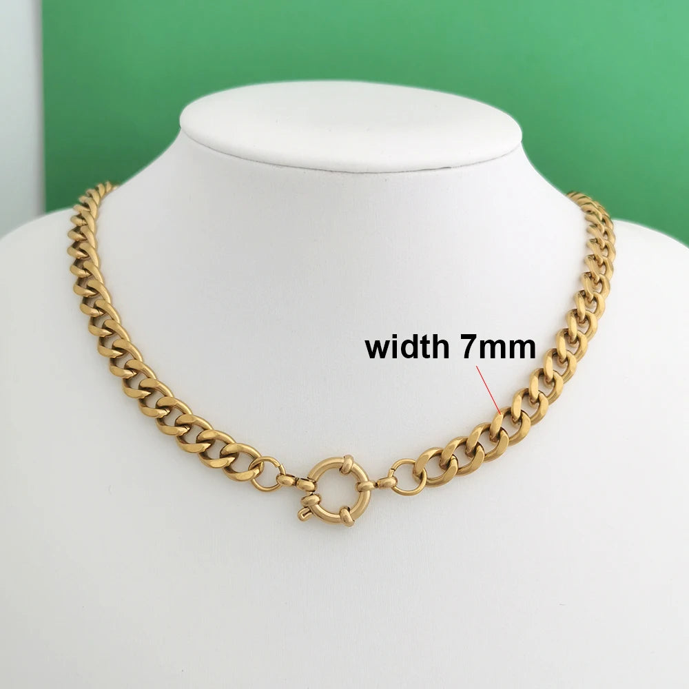 Spring Sailor Clasp Necklace – Stainless Steel Paperclip Link Chain Choker for Women & Men, Geometric PVD Gold Jewelry