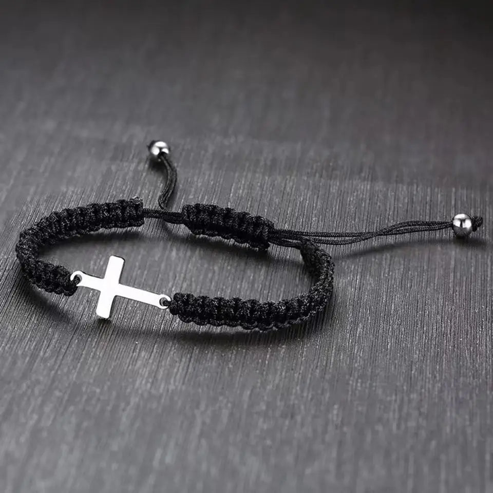 UILZ Creative Stainless Steel Cross Bracelet - Hand-Woven Adjustable Colored String, Couple Versatile Jewelry