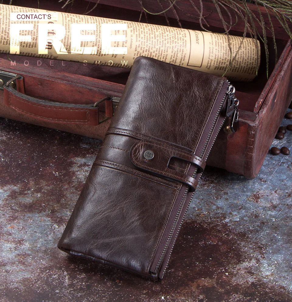 CONTACT'S Men’s Genuine Leather Clutch Wallet – Long Vintage Wallet with Card Holder, Zipper Coin Purse & Money Bag