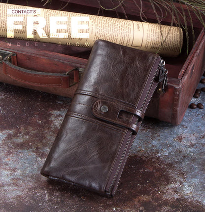 CONTACT'S Men’s Genuine Leather Clutch Wallet – Long Vintage Wallet with Card Holder, Zipper Coin Purse & Money Bag