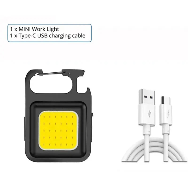 Super Bright Mini COB Keychain Flashlight - USB Rechargeable Magnetic Pocket Work Light for Camping & Fishing
