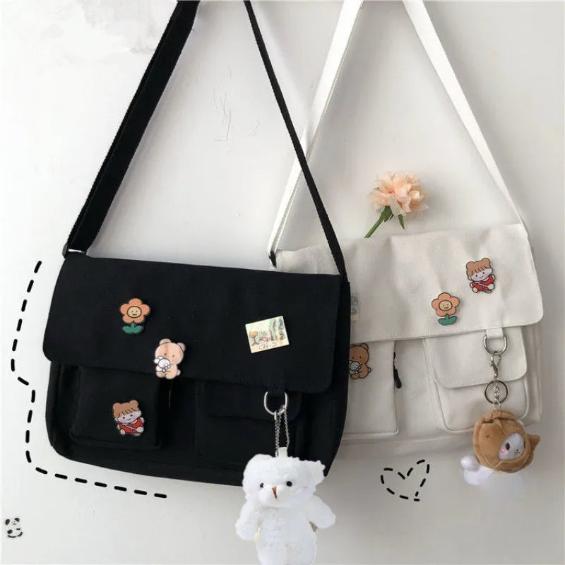 Cute Canvas Handbag for Women | Wild Student Shoulder Bag and Japanese Harajuku Crossbody Pouch | Fashionable Bolsas for Girls