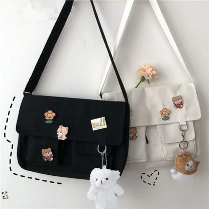 Cute Canvas Handbag for Women | Wild Student Shoulder Bag and Japanese Harajuku Crossbody Pouch | Fashionable Bolsas for Girls