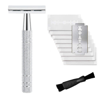 Double Edge Safety Razor for Men – Reusable Single Blade Razor with 10 Safety Razor Blades, Travel Essential Shaver