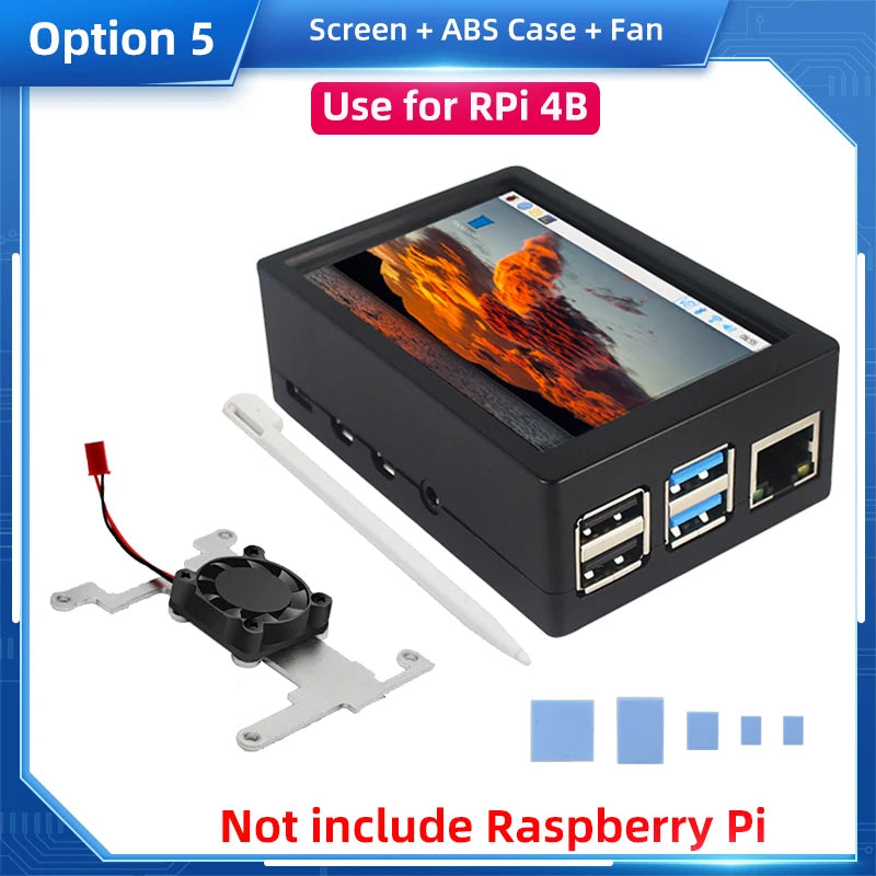 Raspberry Pi 3.5" Touch Screen LCD Display - 480×320 TFT with Optional Case & Cooling Fan for Pi 4B/3B+/3B