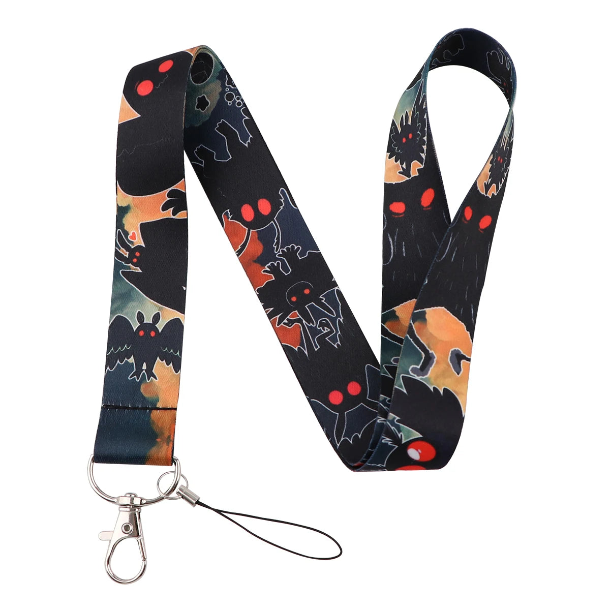 Black Crow Punk Skull Lanyard – Credential Holder Neck Strap for Keys, ID Cards & Phone Accessories, Halloween Gift