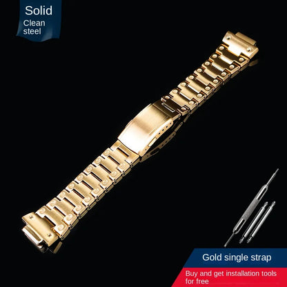 Gold and Black Stainless Steel Bezel and Strap Set for Casio G-Shock DW-5600, GW-B5600 & GW-M5610 - Metal Watch Case Modification Kit