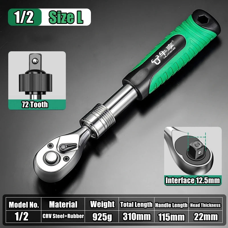 # Telescopic Ratchet Wrench Set - 72-Tooth Quick Release Adjustable Head Tool for Automotive Repair