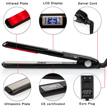 Ultrasonic Infrared Hair Straightener — Cold Keratin Treatment Flat Iron for Frizz Control & Hair Repair