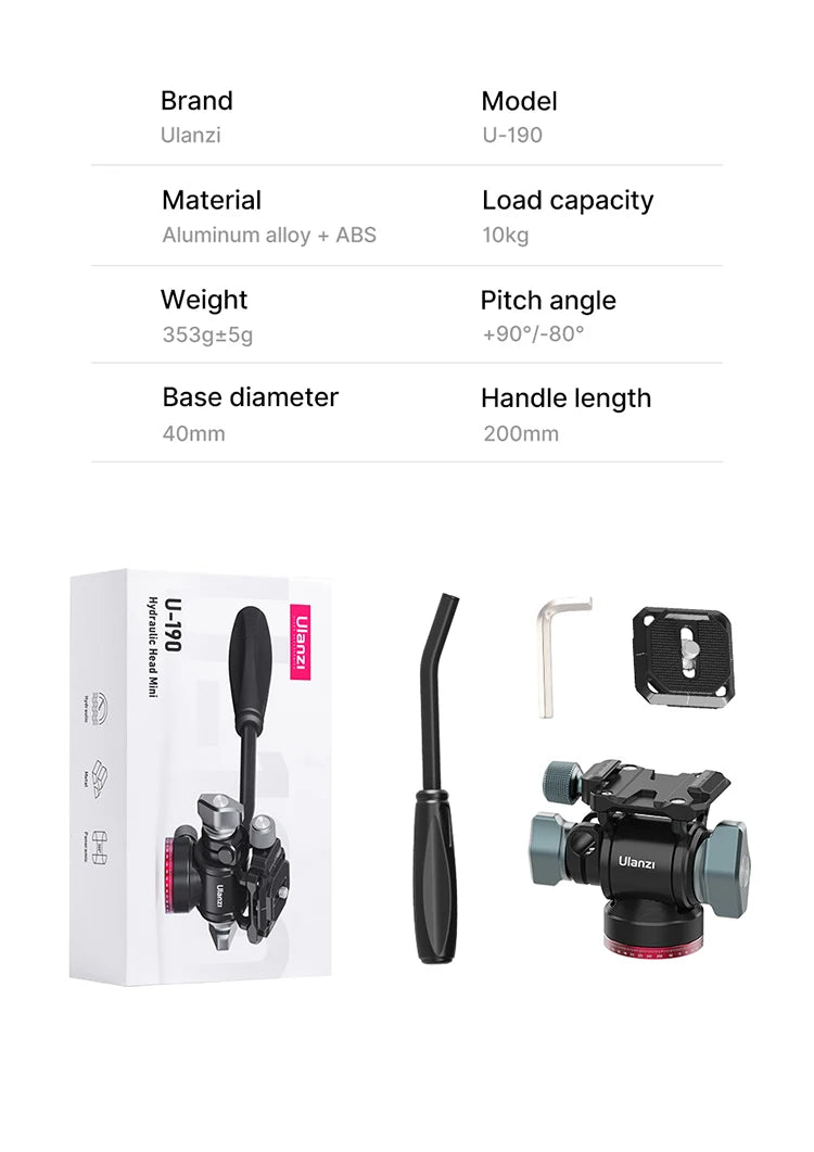 Ulanzi U-190 Panoramic Tripod Head – Hydraulic Fluid Video Damping Head for DSLR, Monopod & Mobile Camera Stand