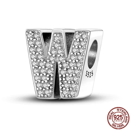 26 A-Z Alphabet Beads 925 Silver LOVE Letter Charms for 3mm Bracelets - CZ Zircon DIY Jewelry Gift