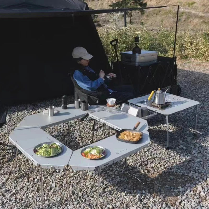 Homful Outdoor Multifunctional Stainless Steel Round Table – Foldable BBQ & Campfire Table for Camping