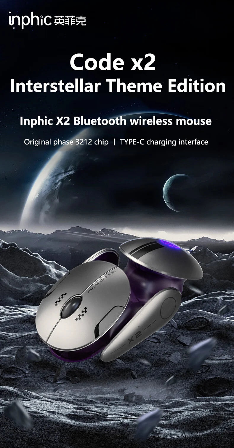 Inphic X2 Silent Bluetooth Mouse – Rechargeable Wireless Gaming & Office Mouse with Metal Base for Computer & Laptop