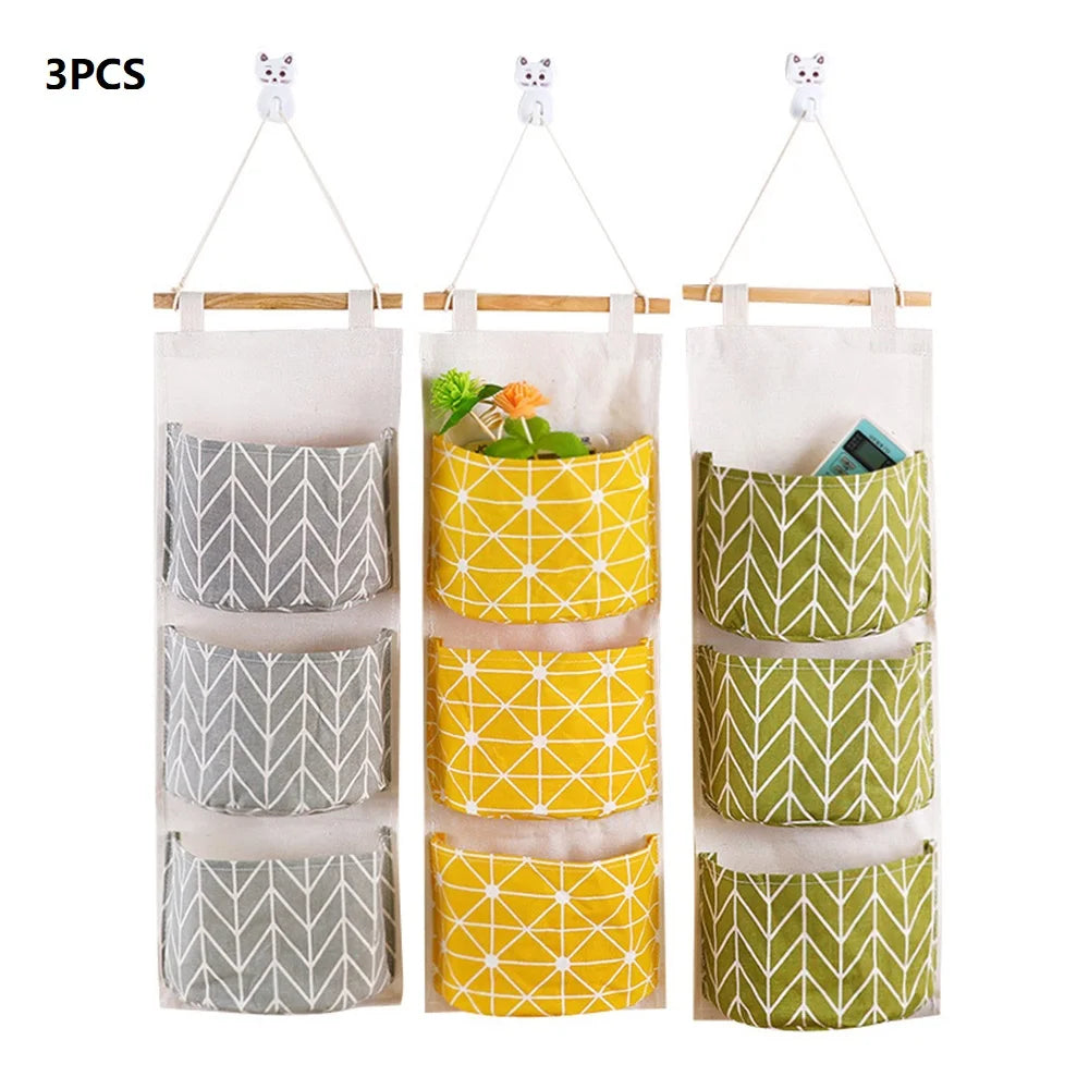 3-Pocket Hanging Wall Organizer — Waterproof Closet Storage Bag with Bear & Flamingo Design for Home Decor and Sundries