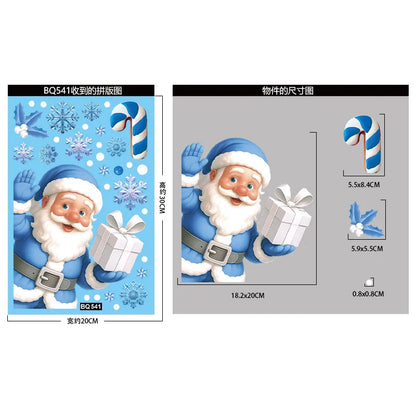 Christmas Blue Snowman Window Stickers – Santa, Snowflake, Bird & Elk Ornaments for Merry Christmas 2025 and Happy New Year 2026
