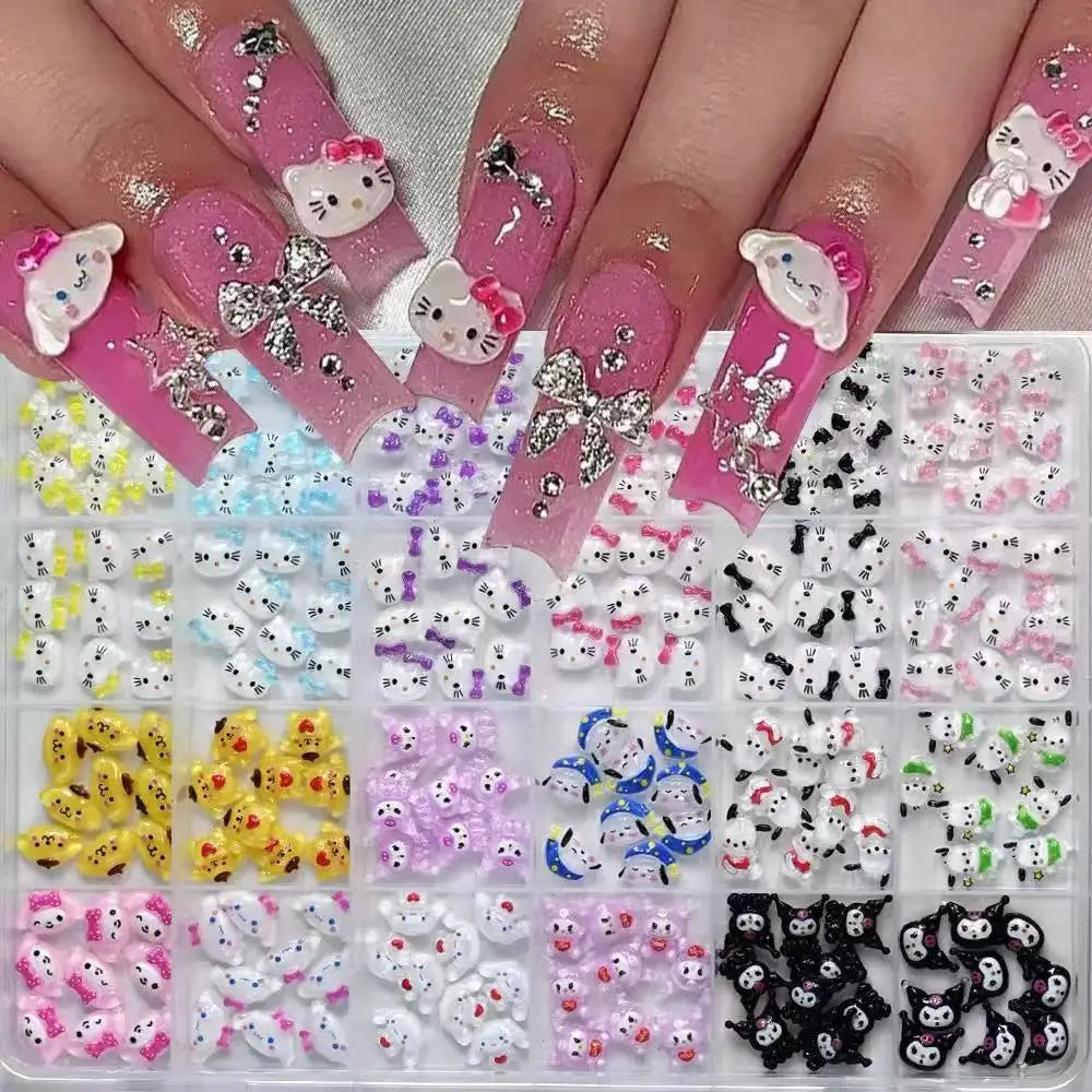 120PCS Sanrio Nail Charms Set - Kuromi, Cinnamoroll, and My Melody Resin Decorations for DIY Manicure Nail Art