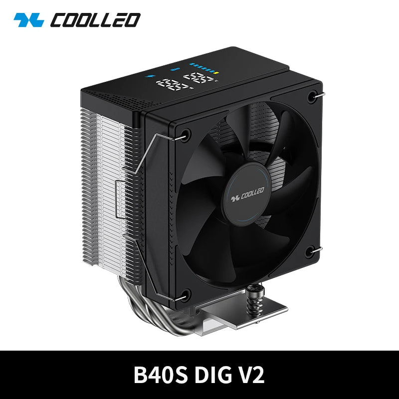 COOLLEO B40S DIG CPU Air Cooler with Intelligent Temperature Display – 4 Heat Pipes 200W TDP Radiator for Intel LGA1700/115X & AMD AM4/AM5