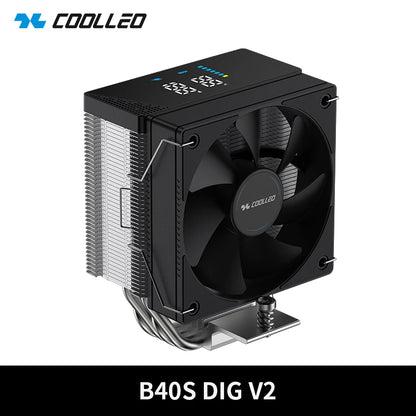 COOLLEO B40S DIG CPU Air Cooler with Intelligent Temperature Display – 4 Heat Pipes 200W TDP Radiator for Intel LGA1700/115X & AMD AM4/AM5