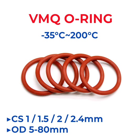 VMQ Red Silicone O-Ring Seal – Food Grade Waterproof Gasket Washer, 5–80mm OD, Insulated Sealing Ring
