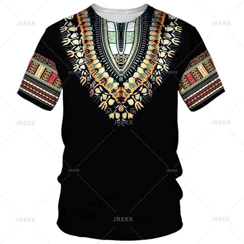Summer African Dashiki 3D Print T-Shirt - Harajuku Ethnic Pattern Streetwear Tee for Men and Kids