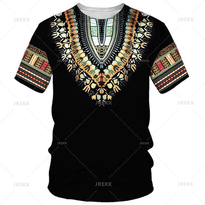 Summer African Dashiki 3D Print T-Shirt - Harajuku Ethnic Pattern Streetwear Tee for Men and Kids