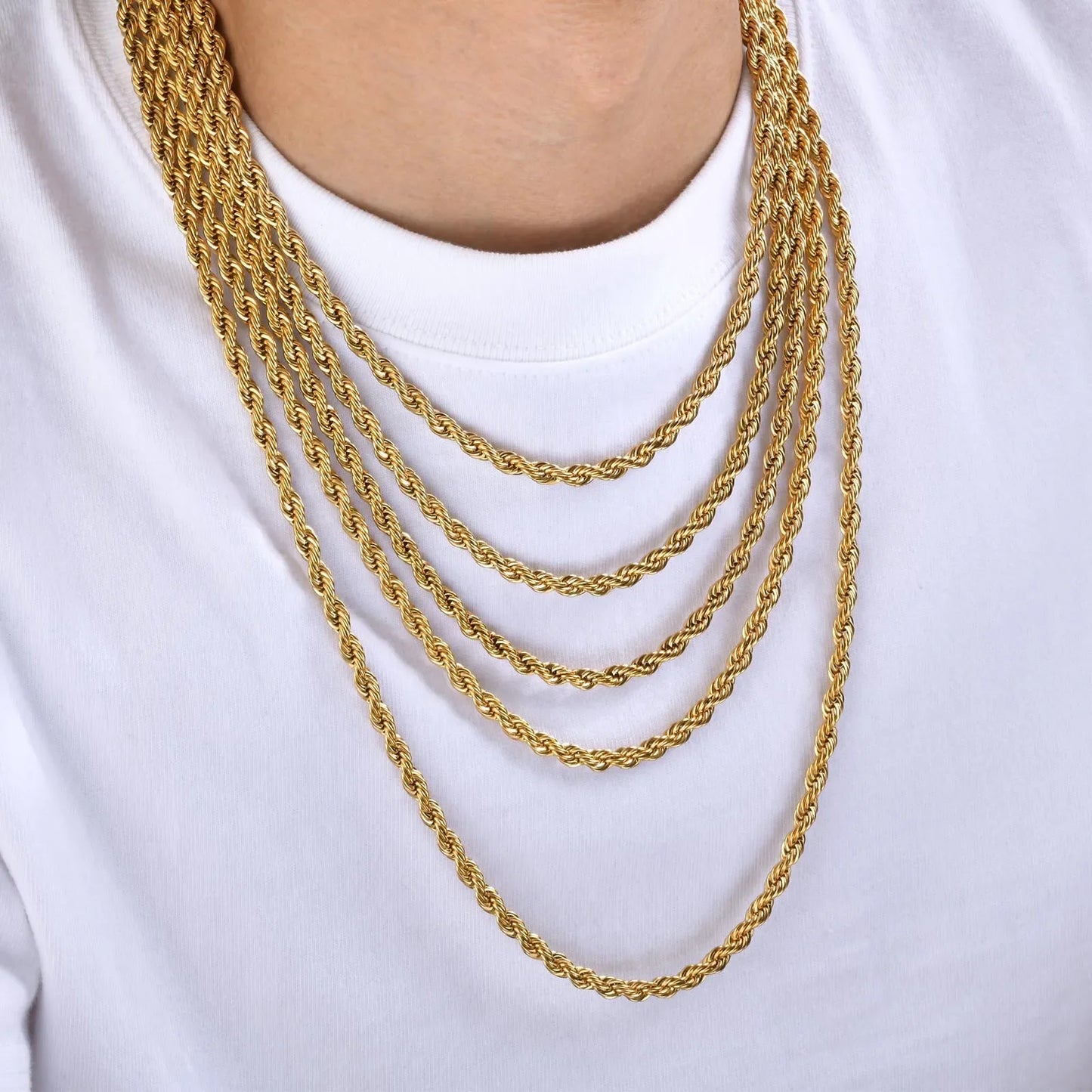 304 Stainless Steel Twist Rope Chain Necklace – PVD Gold Plated, 2-5mm Width for Men & Women, Fashion Accessories