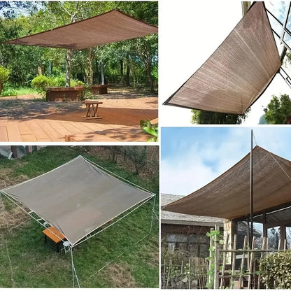 Brown UV Protection Sun Shade Canopy - Durable Outdoor Shade Net for Travel, Picnics, Pools & Garden Use