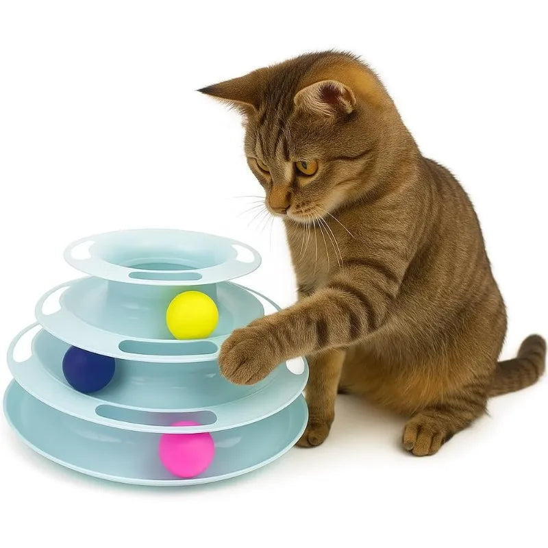 4-Tier Rotating Cat Toy - Multi-Level Rolling Ball Tower with Non-Slip Base for Indoor Cats