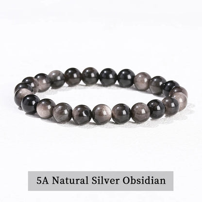 Natural Stone Beaded Bracelet - Obsidian, Fluorite & Quartz Healing Stretch Jewelry for Men & Women