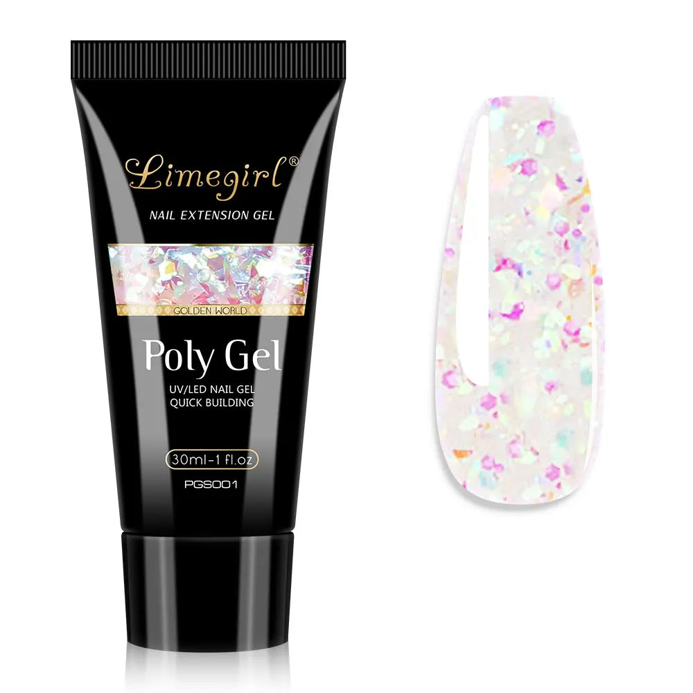 LIMEGIRL 30ml Nail Extension Gel – Glitter Soak-Off Acrylic UV Poly Gel for Quick Nail Build & Manicure