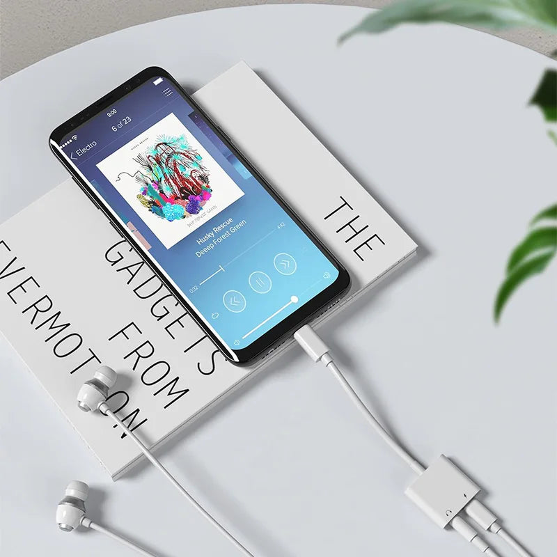 2-in-1 USB-C to 3.5mm Audio Adapter — Dual Type-C Jack Charging & Aux Cable for Samsung, Xiaomi Wired Earphones