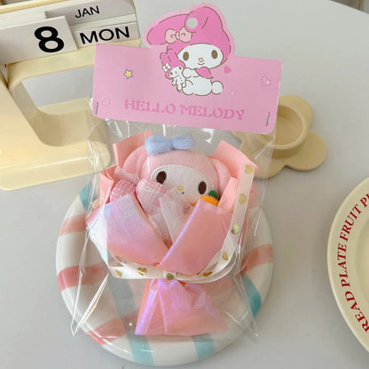 Sanrio Mini Doll Bouquet – Hello Kitty, Kuromi & Melody Plush Dolls Holding Flowers, Kawaii Valentine & Birthday Gift for Friends