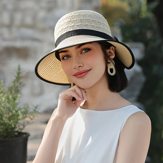 Women’s Wide Brim Straw Sun Hat – Summer Beach Vacation Hat with Sun Protection for Spring, Summer & Fall