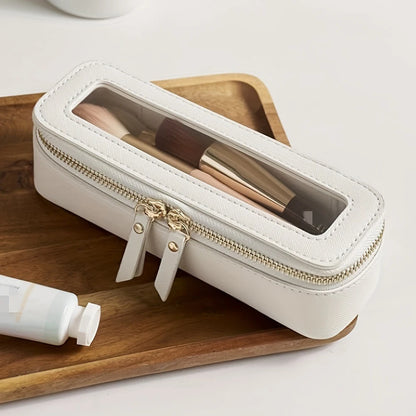 Women’s PU Transparent Makeup Brush Bag – Dual Zipper Travel Cosmetic Brush Holder Case