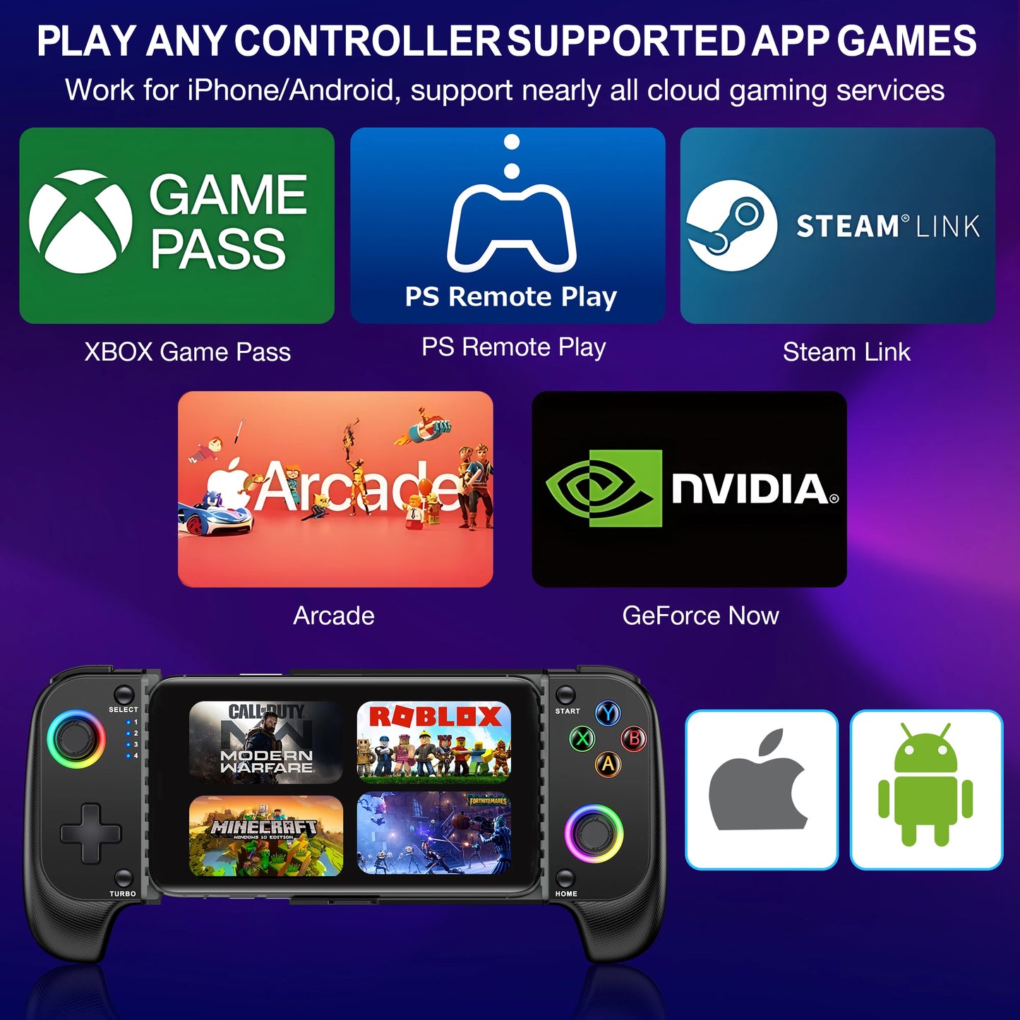 BEBONCOOL MC100 Telescopic Gamepad | Wireless Bluetooth Phone Controller for iOS & Android PUBG COD
