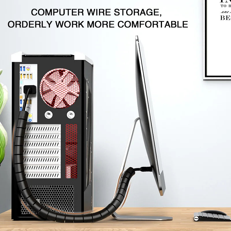 2M Spiral Cable Protector — Wire Organizer Tube for Computer Cords, Cable Management Clip, 10/16/22/28/32mm