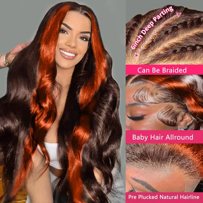 Linktowig 30 Inch Pre-Plucked 13x6 HD Lace Front Wig – Ginger Orange Ombre Body Wave Human Hair Wig for Women