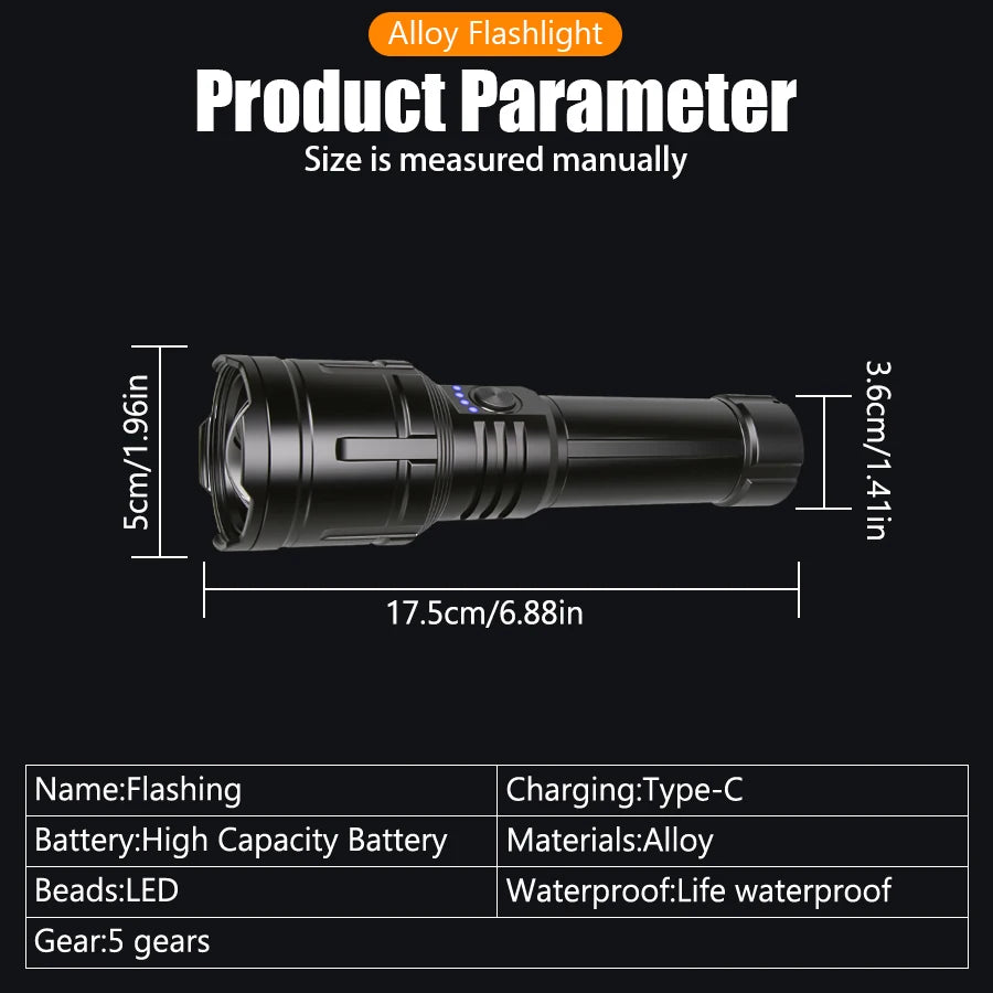 Flashlight Lighter & Power Bank - Rechargeable 5-Mode Zoomable LED Torch for Camping & Emergencies