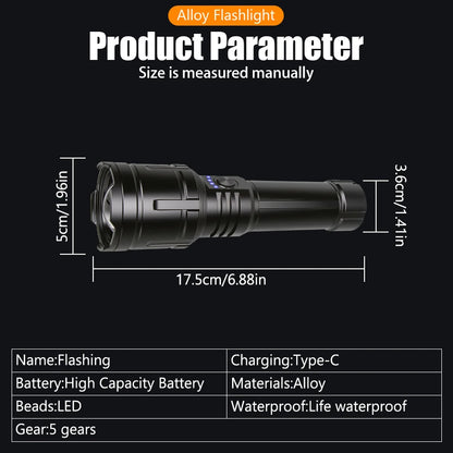 Flashlight Lighter & Power Bank - Rechargeable 5-Mode Zoomable LED Torch for Camping & Emergencies