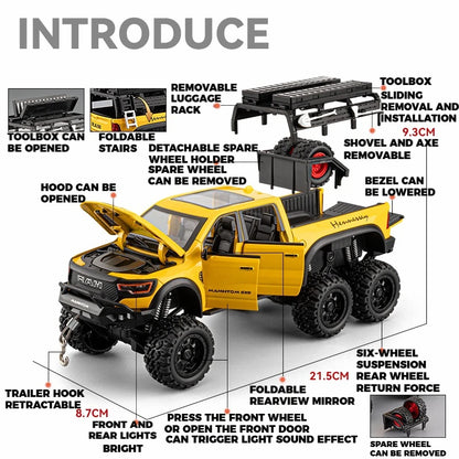 1:24 Dodge Mammoth RAM 1000 TRX 6x6 Diecast Model Car – Metal Alloy Toy with Lights for Kids & Collectors Gift