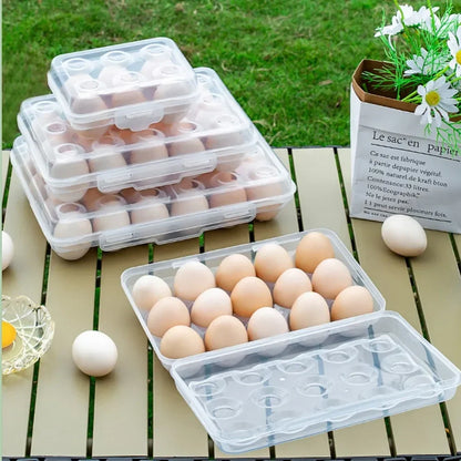 Plastic Egg Storage Holder - Portable Refrigerator Egg Organizer Tray with Lid for Fridge Camping & Outdoor Use