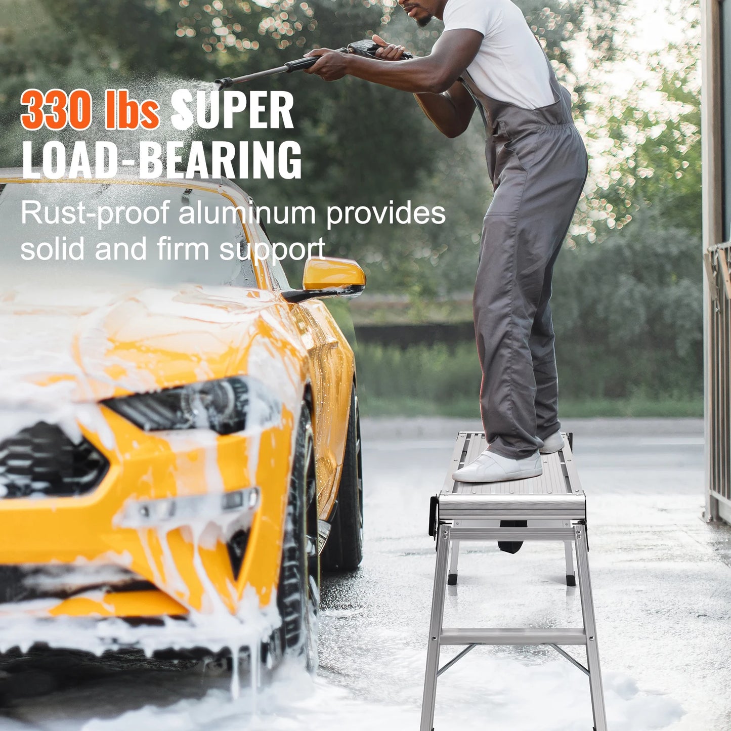 SucceBuy Folding Work Platform & Aluminum Drywall Stool – Heavy Duty Ladder with 330lb Load Capacity & Non-Slip Feet