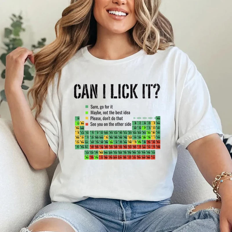 Periodic Table Graphic T-Shirt - Funny Chemistry Print Unisex Short Sleeve Casual Shirt for Men and Women