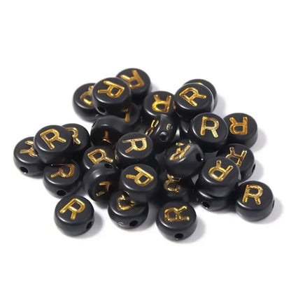 A-Z Alphabet Beads Set - 100-500pcs Black Gold Acrylic Letter Beads for DIY Jewelry Making Charm Bracelets Accessories