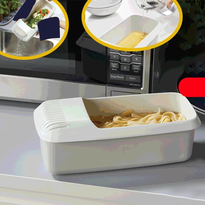 Microwave Noodles Pasta Cooker with Strainer | Eco-Friendly Plastic Spaghetti Vegetable Steamer | Dishwasher-Safe Kitchen Accessory